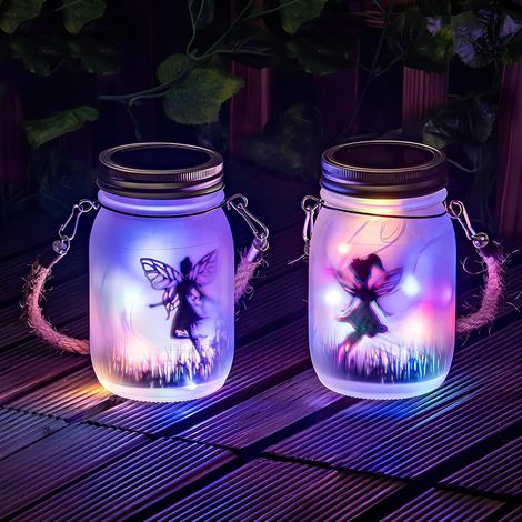 Lampes solaires papillon en pot Mason – Lot de 2