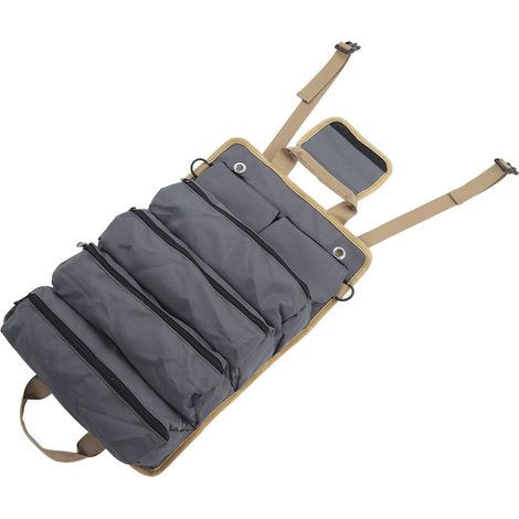 Mehrzweck-Werkzeugtasche zum Aufrollen, tragbar, aus Oxford-Gewebe, mit separaten Fächern, ideal für Gartenarbeit und Camping, Grau (1/5)