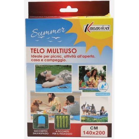 KASAVIVA - TELO MULTIUSO CON PICCHETTI TASCABILE PER PICNIC IN COLORE ASSORTITO 140X200CM