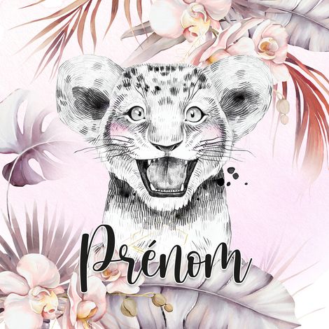 Papier peint panoramique enfant avec prénom personnalisable - Lionceau - 130 cm x 130 cm (1/2)