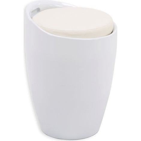 Idimex – Tabouret blanc 50 cm – Siège amovible en PU – Espace de rangement sous l'assise – Charge max 80 kg – Dimensions 50 x 35 x 35 cm