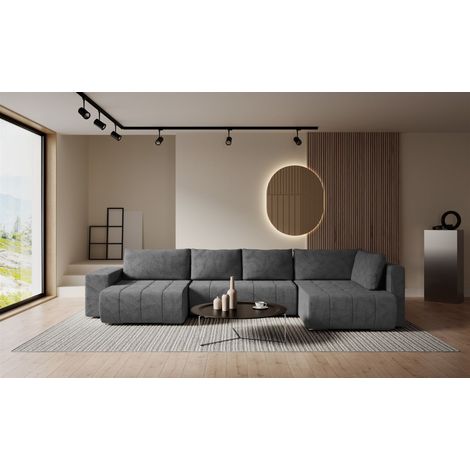 Wohnlandschaft Schlafsofa ARMANDA in Stoff Blur Dunkelgrau langer Schenkel Rechts