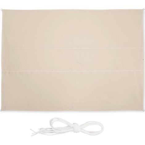 Relaxdays Toldo Vela Rectangular, 3,5 x 4,5 m, Repelente al agua, Protección UV, con Cuerdas, Terraza, Balcón, Beige