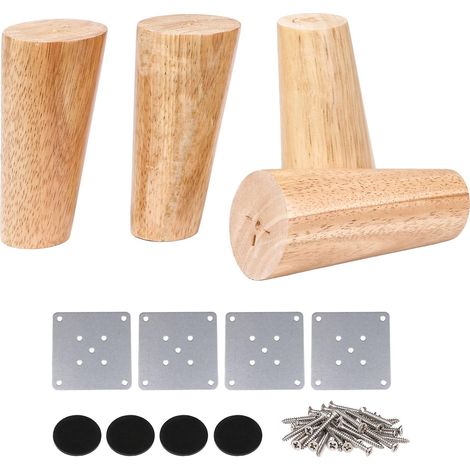 Quatre pieds de meubles en bois, comprenant des pieds de lit, de table et de canapé ronds, 120 mm, couleur bois. (1/5)