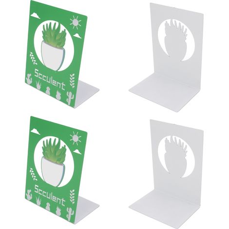 Lot de 4 serre-livres créatifs en métal avec dossier et plantes succulentes (1/5)