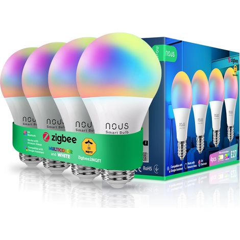 NOUS P3Z AMPOULE INTELLIGENTE ZIGBEE RGB E27, COMPATIBLE AVEC ALEXA,HUE BRIDGE, GOOGLE HOME, HOME ASSISTANT, 16 MILLIONS DE COUL