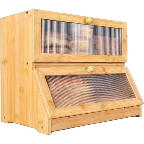 Panera de bambú con ventana transparente, almacenamiento de cocina versátil, color primario (1/2)