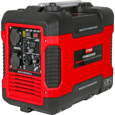 Stier – Groupe électrogène à onduleur 1,9 kW – Moteur 4 temps – Essence 4L – Niveau sonore 59 dB(A) – Autonomie jusqu'à 6h – Portable et compact - SNS-190 (1/5)