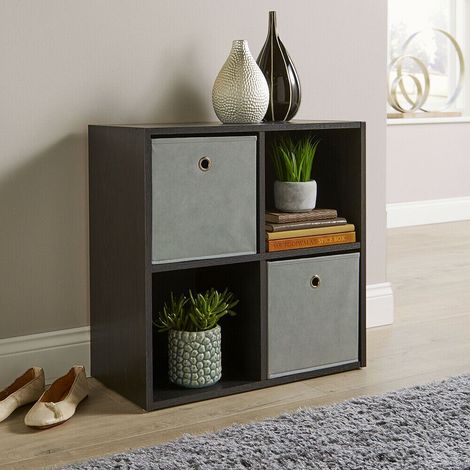 Storage Cube 4 Shelf Bookcase Wooden Display Unit Organiser Black Furniture (1/3)