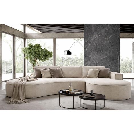 Sofello Ecksofa MOLLY mit abgerundeter Form in Creme Beige Grau Hellgrau Rostig Gruen Teddystoff - trendige abgerundete Form Neuheit 2025 (mit Schlaffunktion) (1/5)