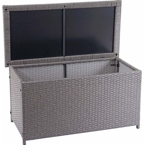 Coffre à coussins en polyrotin, HWC-D88, coffre jardin Basic gris, 51x115x59 cm, 250l (1/5)