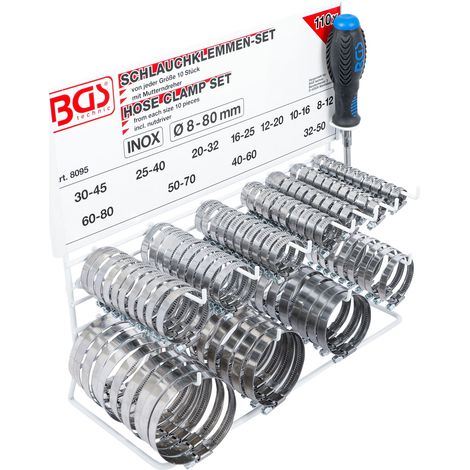BGS Schlauchklemmen-Sortiment INOX auf Tafel 111-tlg.