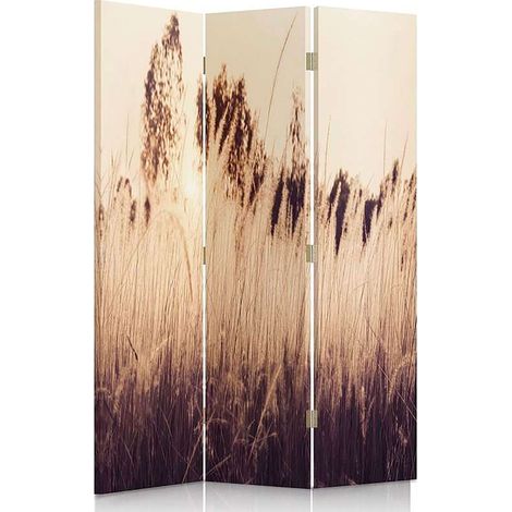 Paravent Design Herbe Haute en 3 Volets pour Intérieur - 110 x 180 cm - 1 face déco, 1 face noir (1/5)