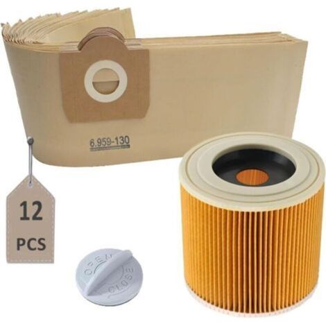 Pr Pack de 12 bolsas 6.959-130.0 1 filtro de cartucho 6.414-552.0 para Kärcher WD3 WD3 Premium MV3 SE 4001 SE 4002 WD3.200 (1/4)