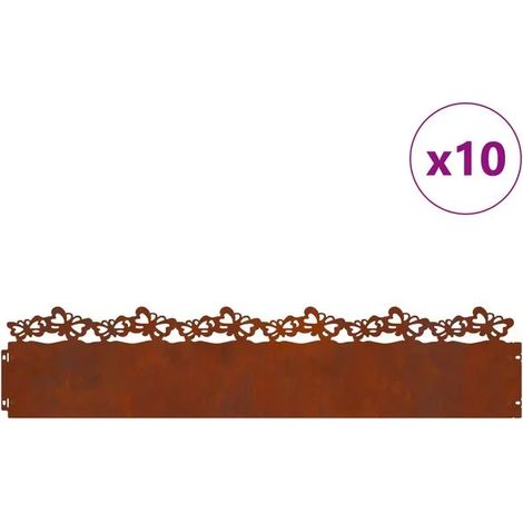 Bandes de bordure de pelouse, paquet de 10, aspect rouillé, dimensions : 103 x 0,05 x 22 cm (1/5)