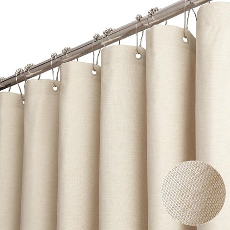 Rideau de douche en polyester texturé, résistant, avec 12 crochets en plastique, imperméable et décoratif, 180 x 200 cm, beige/crème (1/5)