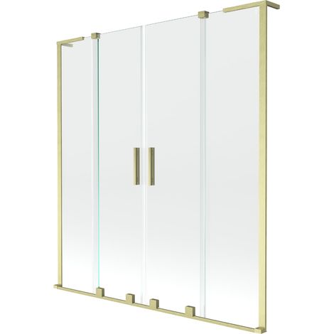 Mexen Velar L Duo mampara de ducha de 2 hojas correderas 150 x 150 cm, transparente, dorado cepillado - 896-150-003-02-55 (1/2)
