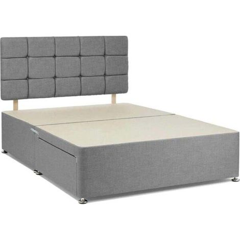 5FT Grey Chenille Fabric Divan Bed Base with Headboard & 2 Drawers