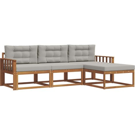 vidaXL Outdoor Sofa Set 4 pcs Natural and Light Grey (1/5)
