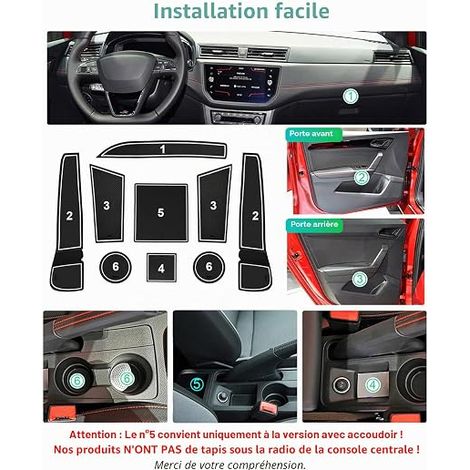 Non-Slip Mats, Rubber Mat for Center Console, Accessories (White) (1/4)