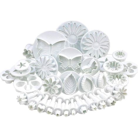 33 pièces Emporte-pièces à piston pour fondant, biscuits, fleurs, feuilles, papillons, cœurs, outils de décoration pour le bricolage