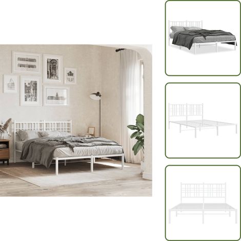The Living Store Bettgestell mit Kopfteil Metall Weiß 140x200 cm - Metallbettfundament - Doppelbett Gestell - Weißes Bettgestell - Bettrahmen - Boxspringrahmen (1/5)