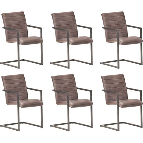 Lot de 6 chaises de salle à manger cuisine cantilever design rétro cuir véritable marron CDS022295 (1/5)