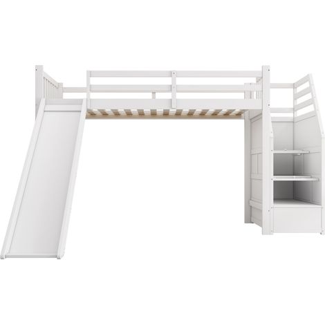 Letto a soppalco per bambini 90 x 200 cm con scivolo e scala contenitore bianco (1/5)