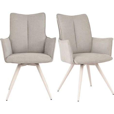 Lot 2 chaises pivotantes 180° tissu beige pieds métal blanc - SABRINA (1/5)