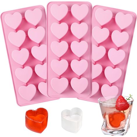 Stampo in silicone per cubetti di ghiaccio a forma di cuore, composto da tre pezzi, per San Valentino. (1/4)