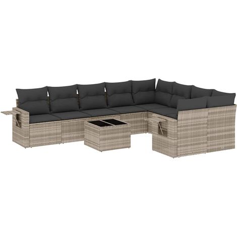 Maison Exclusive - Set Divano Giardino 10 pz con Cuscini Grigio Chiaro Polyrattan (1/5)