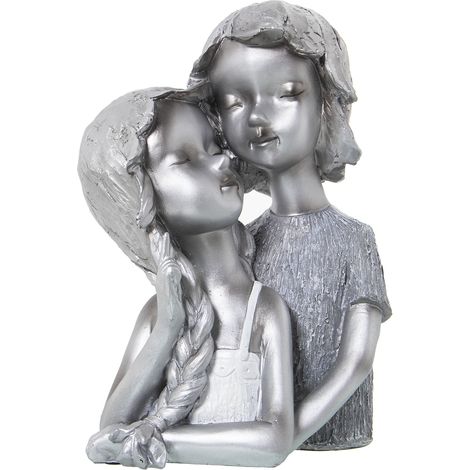 Figur in Harzpaaren Kinder Silber 19x15x28cmpour alle Stile, um dem Haus eine Note zu verleihen (1/3)