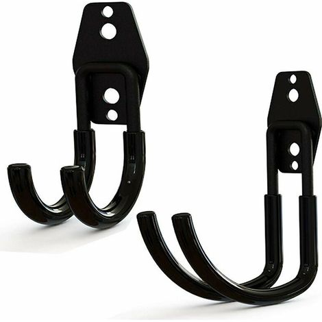 Ganci a doppia parete in acciaio nero resistenti – Set da 2 per tubi da giardino, utensili elettrici e per riporre oggetti in garage.