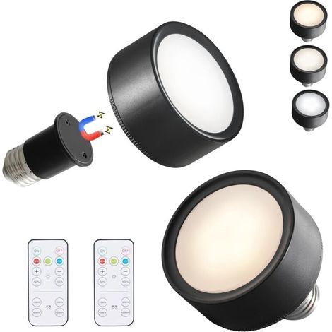 Ampoule LED. à piles. trois couleurs de variation. culot E26. avec télécommande et fonction mémoire pour suspension non électrique(noire) (1/4)