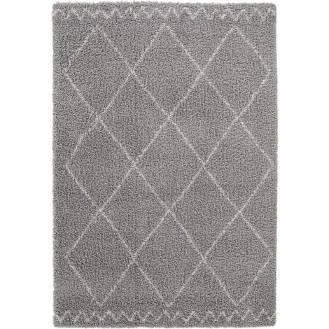 Tapis shaggy 160x230 gris et crème tissé rectangle motif berbère CHROMA 3 (1/4)