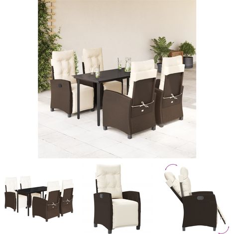 The Living Store 5-tlg. Garten-Essgruppe mit Kissen Braun Poly Rattan - Gartenmöbel-Sets