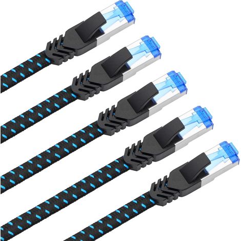 Cat 8 Câble Ethernet 0,25 m, 40Gbps Tressé Plat Blindé -5 Pièces (1/5)
