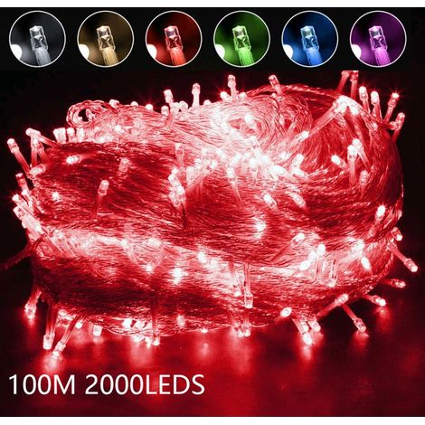 1 Guirlande lumineuse, 100M, 2000 LEDs rouge, 8 modes, mémoire, IP65, pour jardin, Noël, fête (1/5)