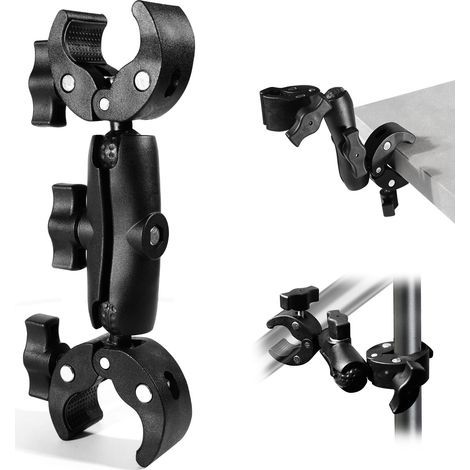 Support Double Pince Universel pour Parapluie et Caméra – Support Universel avec Adaptateur 6,35 mm, Ouverture de Pince 38 mm, pour Déambulateur, Poussette et Guidon de Vélo (1/5)