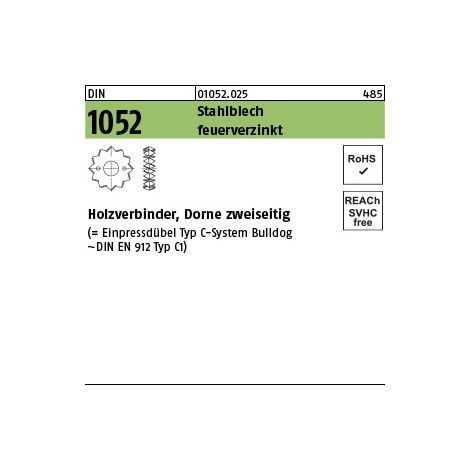 DIN 1052 Holzverbinder Blechdorne Typ C, tZn, zweiseitig, 48 ÜH tZn S 200 Stk (1/3)