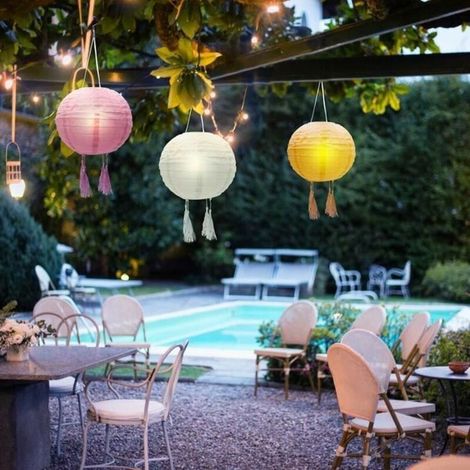 Lot de 3 lampions solaires – Nylon orange D20cm – Idéal pour jardin, terrasse ou balcon – Lumière douce et décorative (1/5)