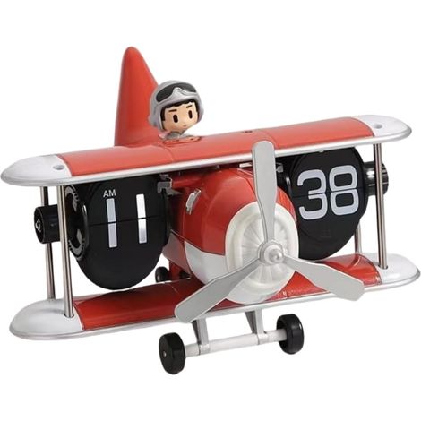 Orologio da tavolo ribaltabile per aereo, orologio da tavolo bianco silenzioso retrò vintage, alimentato a batteria con meccanismo automatico, numeri grandi, regalo classico unico per casa e ufficio ( (1/5)