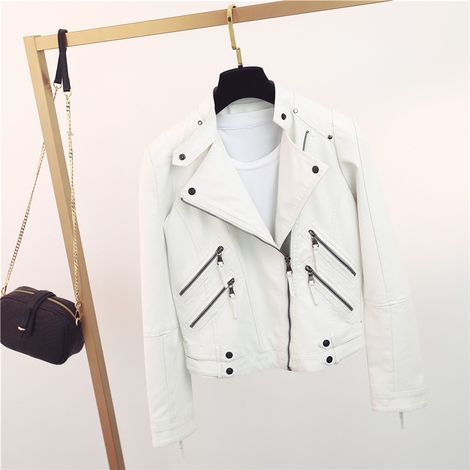 Blouson moto court coupe ajustée 2024 automne printemps, veste en cuir PU imitation, blouson slim motard homme femme, cuir synthétique respirant, style rock. (1/5)