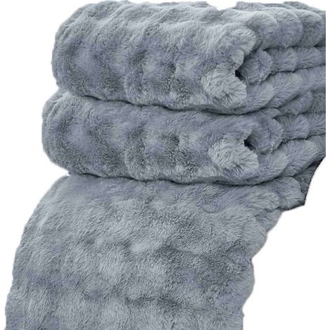 Couvertures en peluche de luxe - Plaid douillet, doux et moelleux en fausse fourrure pour canapé - Couverture Minky confortable idéale pour les adultes lors des nuits froides (Bleu arctique et gris)
