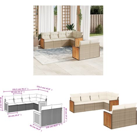 7-tlg. Garten-Sofagarnitur mit Kissen Beige Poly Rattan - Gartensofas - Outdoor Möbel - Lounge Set - Rattan Gartenmöbel - Gartenlounge - Home & Living (1/3)