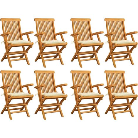 vidaXL Sillas plegables con cojines color crema, 8 unidades, madera maciza de teca. (1/5)