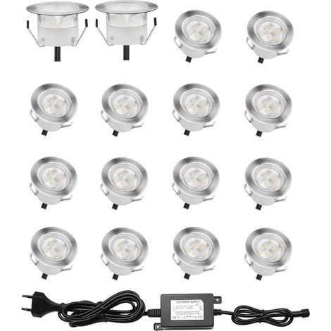 MINKUROW - Paquete De 16 Focos Led Empotrables Para Cubierta De Madera, Focos Empotrables Impermeables Para Exteriores, 0,6 W Cc 12 V, Luz Blanca, Mini Kit De Lámpara Para Techo De Escaleras De Camino (1/5)