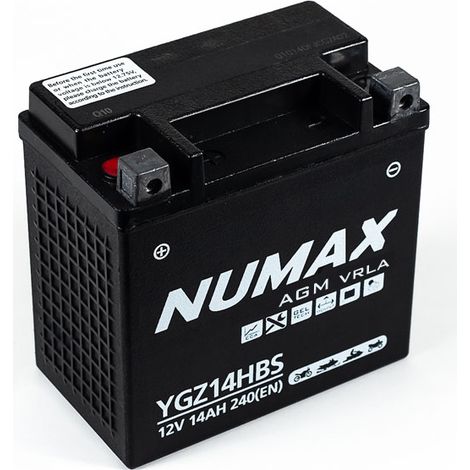 Numax – Batterie moto AGM 12V 14Ah YGZ14HBS – CCA 240A – Technologie Absorbent Glass Mat – Adaptée pour modèles Harley - 240A3