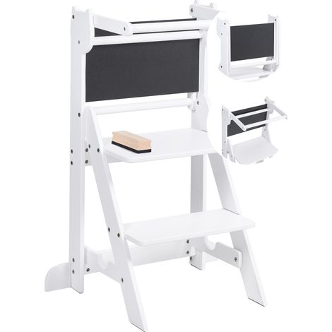 Torre de aprendizaje infantil de cocina con pizarra estructura de madera de pino con escalones blanco Mogo (1/5)