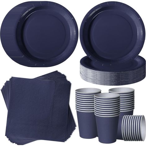 Vaisselle Jetable - 120 Pièces - Bleu Foncé - Pour 40 Invités - Anniversaire Mariage (1/5)